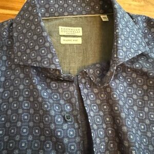 Brunello Cucinelli Dark Blue Geometric Men's Shirt
